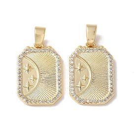 Латунные микропаве прозрачные подвески с фианитом, прямоугольник со звездой, без кадмия и без свинца, долговечный, стойки покрытие