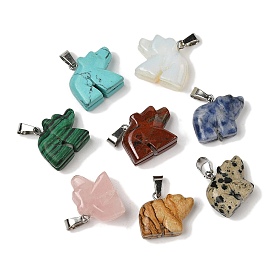 Gemstone Pendants, with 201 Stainless Steel Finding, Bear