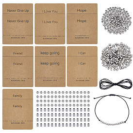 Наборы для изготовления браслетов с азбукой Морзе своими руками, включая 300шт. 304 бусины из нержавеющей стали, 4 пучки вощеного хлопкового шнура, 14карточки для демонстрации бумаги