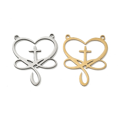 Полые 201 из нержавеющей стали кулоны, Подвеска в виде сердца бесконечности с крестом