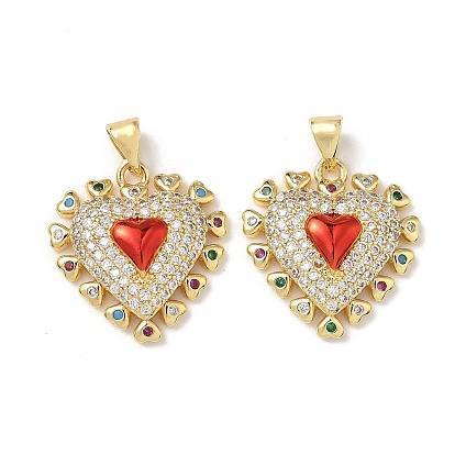Латунные микро проложить кубического циркония подвески, сердце, с эмалью, стойки покрытие, без свинца и без кадмия, долговечный