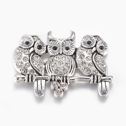 Alloy Glass Rhinestone Cabochons, Owl