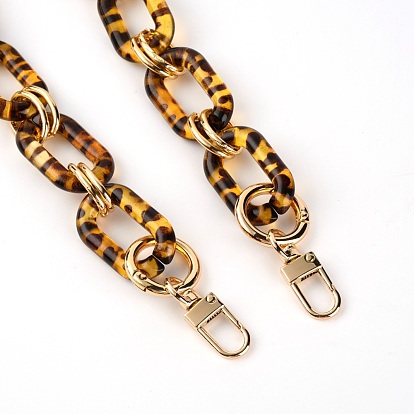Acrylic Curb Chain Bag Strap, Leopard Pattern with Alloy Clasps, for Bag Replacement Accessories