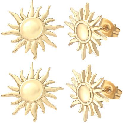 10шт. 304 фурнитура для сережек-гвоздиков в форме солнца из нержавеющей стали, серьги с круглым лотком