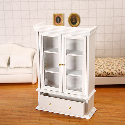 1:12 Dollhouse Accessories, Dollhouse Miniature Modern Living Room Storage Cabinet, Double Door Glass Cabinet