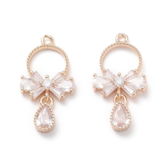Латунные микропаве прозрачные подвески с фианитом, луки и слезы