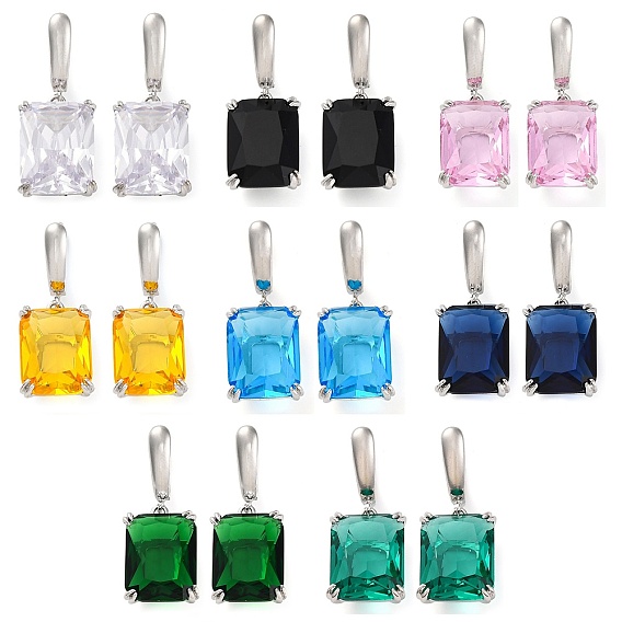 Прямоугольные серьги-кольца с паве из кубического циркония из латуни для женщин, платина