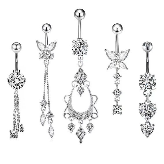 Латунные прозрачные кубические цирконии изогнутые штанги подвески кольца для живота