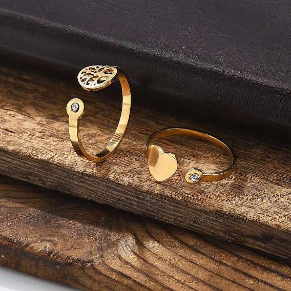 304 открытое кольцо-манжета из нержавеющей стали со стразами для женщин