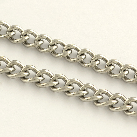 304 Stainless Steel Curb Chains, with Spool, Unwelded Twisted Chains, 6x4.5x1.2mm, about 82.02 Feet(25m)/roll