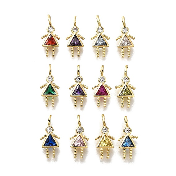 Латунные микро проложить кубического циркония подвески, 12 амулеты с камнями, соответствующими знаку зодиака, с целью перехода в кольце, без свинца и без кадмия, реальный 18 k позолоченный