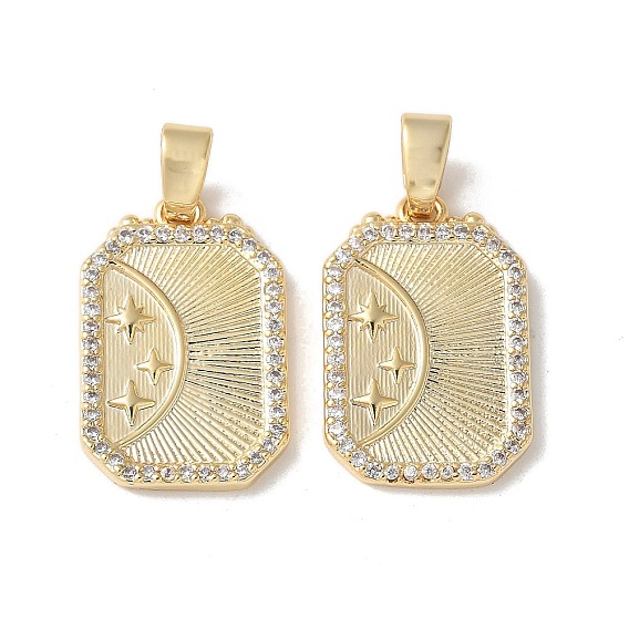 Латунные микропаве прозрачные подвески с фианитом, прямоугольник со звездой, без кадмия и без свинца, долговечный, стойки покрытие