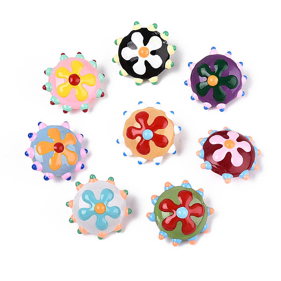Бусины лэмпворк , неровный плоский круглый с цветком