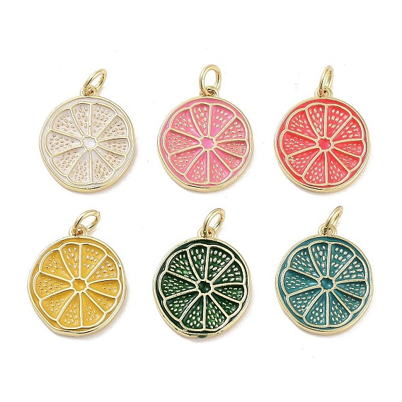 Подвески из латуни с эмалью в стойку, с целью перехода в кольце, долговечный, без кадмия и без свинца, очарование ломтиков лимона, реальный 18 k позолоченный