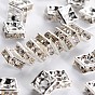 Brass Rhinestone Spacer Beads, Grade A, Square, Nickel Free, White, Silver Color Plated