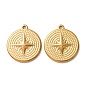 304 Stainless Steel Pendants, Flat Round with Star Charms, Ion Plating(IP)