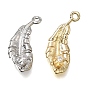 Brass Micro Pave Clear Cubic Zirconia Charms, Feather Charms, Long-Lasting Plated