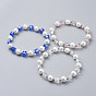 Glass Beads Stretch Bracelets, with Stainless Steel Beads, Round & Cube