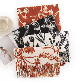 Polyester Neck Warmer Scarf, Winter Scarf, Flower/Paisley Pattern Tassel Wrap Scarf