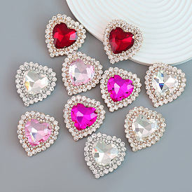Sparkling Heart-shaped Earrings with Full Rhinestones for Women's Glamorous Look