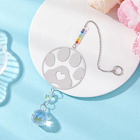 201 Подвесной ловец солнца в форме отпечатка лапы из нержавеющей стали и радужного хрустального стекла