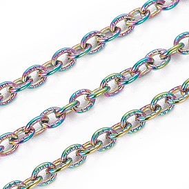 Ion Plating(IP) 304 Stainless Steel Cable Chains, Textured, Soldered, with Spool, Oval