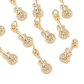 SHEGRACE Brass Micro Pave Cubic Zirconia Pendants, Guitar Charm, Cadmium Free & Nickel Free & Lead Free, Clear