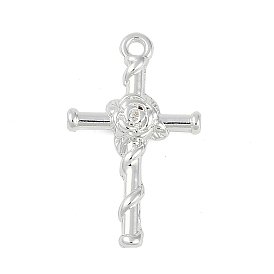 Rack Plating Alloy Pendants, Lead Free & Cadmium Free, Flat Cross Charms