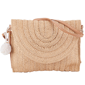 Sac en paille tricoté pour femme, sac à main de plage d'été sac à bandoulière, pochette enveloppe bohème, avec ceinture en cuir pu