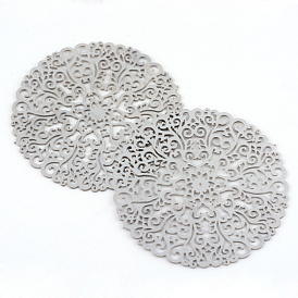 304 Stainless Steel Filigree Joiners, Flat Round, 42x0.5mm, about 95~110pcs/bag