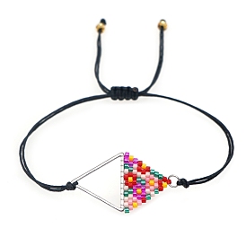 Rhombus Loom Pattern MIYUKI Seed Beads Bracelets for Women, Adjustable Nylon Cord Braided Bead Bracelets
