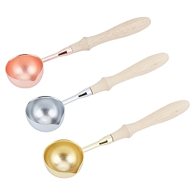 CRASPIRE 3Pcs 3 Colors Brass Handle Wax Sealing Stamp Melting Spoon, with Beechwood Handle, for Wax Seal Stamp Melting Spoon Wedding Invitations Making