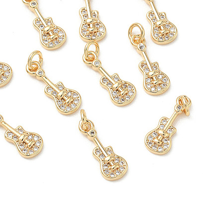 SHEGRACE Brass Micro Pave Cubic Zirconia Pendants, Guitar Charm, Cadmium Free & Nickel Free & Lead Free, Clear