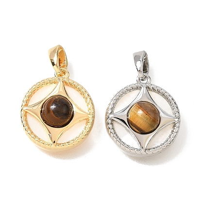 Подвески из драгоценных камней и натуральных ракушек, плоские круглые подвески в латунной оправе