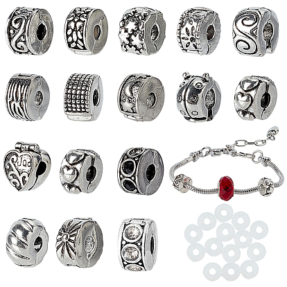 Наборы для изготовления браслетов в европейском стиле из латуни своими руками, включая застежки европейского типа из сплава, бусины из сплава и страза, резиновые уплотнительные кольца