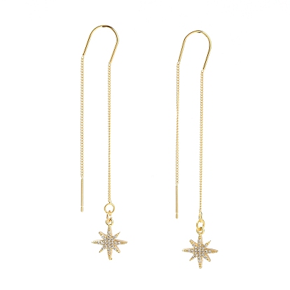 Brass Micro Pave Clear Cubic Zirconia Ear Threads, Stud Earrings, Star