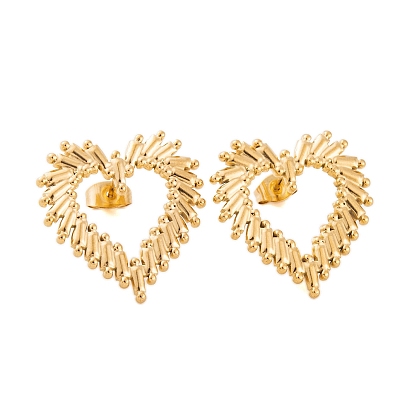 Ion Plating(IP) 304 Stainless Steel Stud Earrings for Women, Hollow Heart