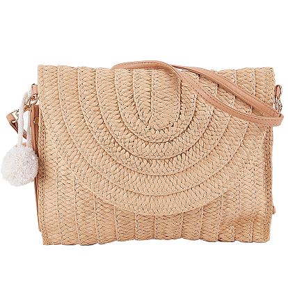 Sac en paille tricoté pour femme, sac à main de plage d'été sac à bandoulière, pochette enveloppe bohème, avec ceinture en cuir pu