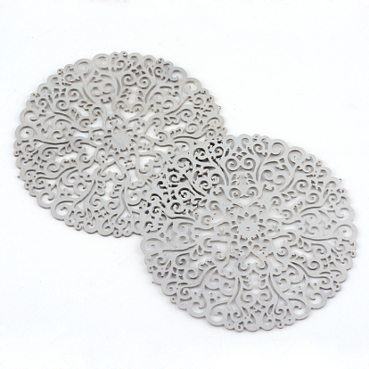 304 Stainless Steel Filigree Joiners, Flat Round, 42x0.5mm, about 95~110pcs/bag
