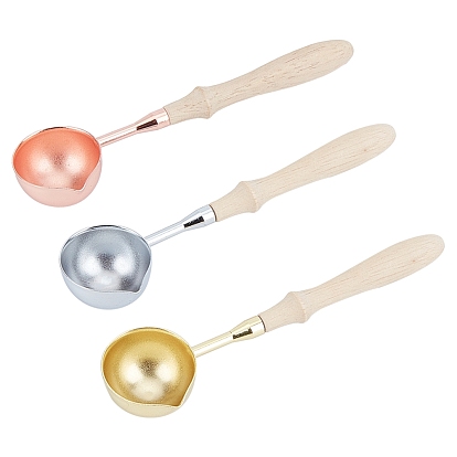3Pcs 3 Colors Brass Handle Wax Sealing Stamp Melting Spoon, with Beechwood Handle, for Wax Seal Stamp Melting Spoon Wedding Invitations Making