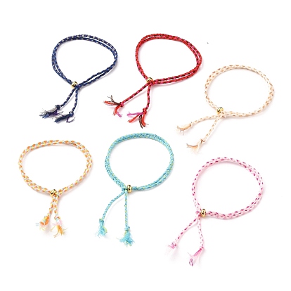 Cotton Braided Cord Bracelets, Multi-Strand Bracelets, with Rondelle Golden Plated Brass Beads