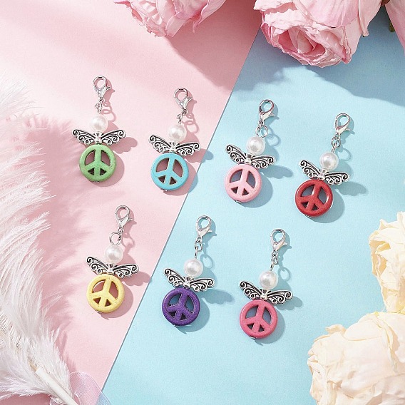 Синтетическая бирюза и абс пластик искусственный жемчуг подвески украшения, ангел со знаком мира, со сплавочной фурнитурой