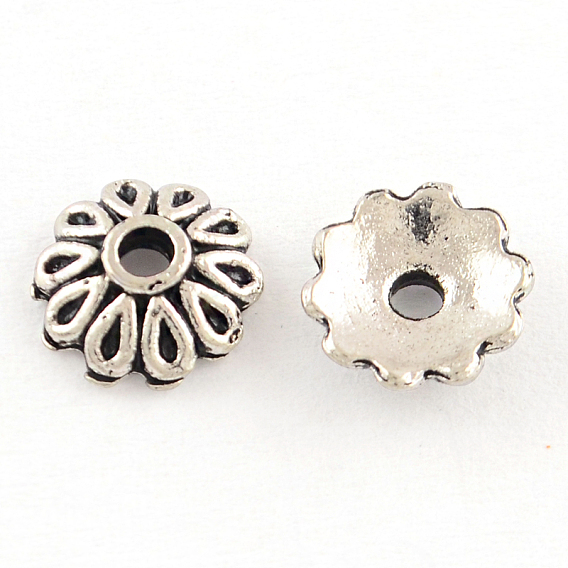 Многолепестковые крышки из бисера из тибетского сплава, без кадмия и без свинца, 8x2.5 мм, Отверстие : 2 мм , около 2775 шт / 1000 г