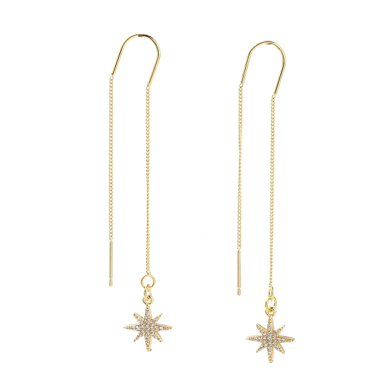 Brass Micro Pave Clear Cubic Zirconia Ear Threads, Stud Earrings, Star