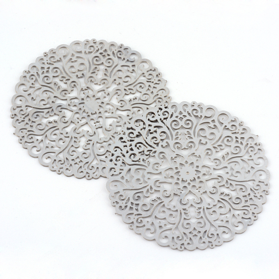 304 Stainless Steel Filigree Joiners, Flat Round, 42x0.5mm, about 95~110pcs/bag