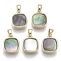 Natural Black Lip Shell Charms, with Brass Findings, Nickel Free, Square
