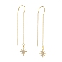 Brass Micro Pave Clear Cubic Zirconia Ear Threads, Stud Earrings, Star