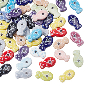 50шт. фарфоровые бусины ручной работы, рыба, напечатанный