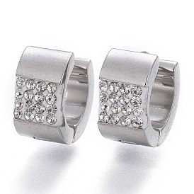 304 обруч серьги из нержавеющей стали замке, с полимерной глиной кристалла горного хрусталем, U-образный