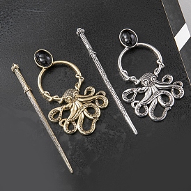 Tibetan Style Alloy Octopus Hair Sticks, Hollow Hair Ponytail Holder, for DIY Nordic Viking Style Hair Stick Accessories